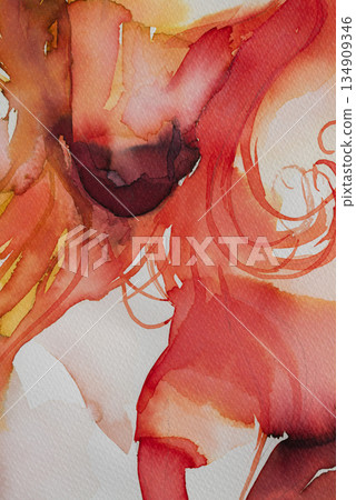 Year of the Horse celebration with abstract watercolor art for New Year festivities in vibrant colors and flowing shapes 134909346