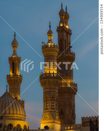 Tower minaret Of An Arabic Mosque by night Tower minaret Of An Arabic Mosque by night 134909554