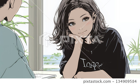 一位年輕女子被一位在會議上演講的男子深深吸引，感覺一段新的戀情即將到來。 134909584