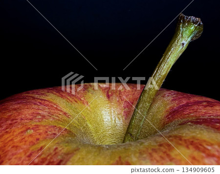 Macro Close-Up of Red Apple Stem and Skin Texture in Natural Light Macro Close-Up of Red Apple Stem and Skin Texture in Natural Light 134909605