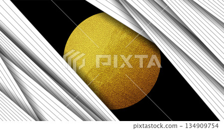 Abstract black and white striped background with golden grunge grainy circle 134909754