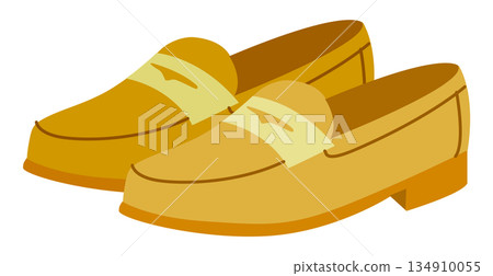 Yellow loafer shoe women flat pair. Strap front casual footwear for office commute weekend brunch. Technical fashion  134910055