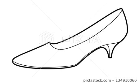 Kitten heel pump shoe women single sketch. Closed toe dress shoe for workday, city walk, informal meeting. Technical  134910060