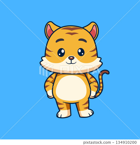 Cute cartoon tiger character illustration with a friendly expression and simple design 134910200