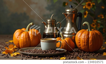 Halloween pumpkin and pot 134910571