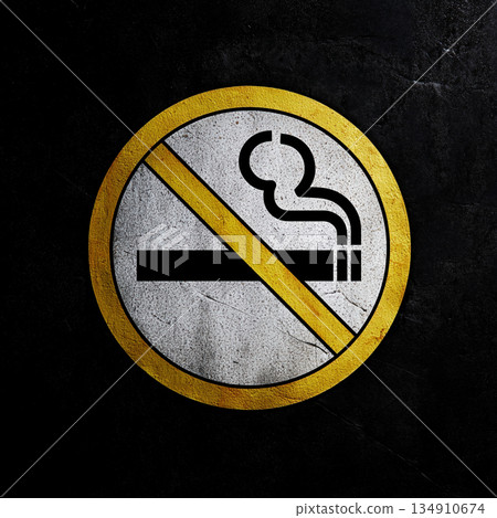 No smoking sign warning symbol yellow circle grunge texture background No smoking sign warning symbol yellow circle grunge texture background 134910674