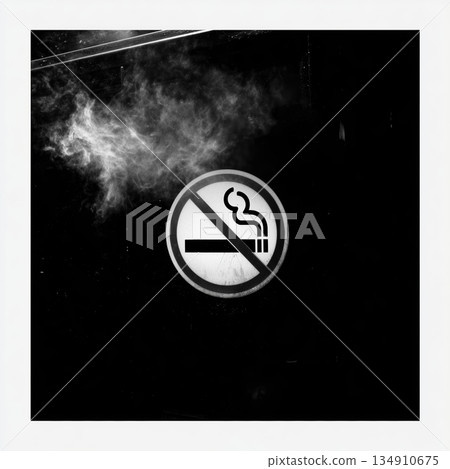 No smoking sign smoke prohibition health warning symbol black white circle cigarette icon sign rule notice danger ash 134910675