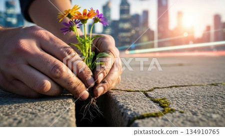 城市保護與永續發展：瀝青路上的花朵盛開 134910765