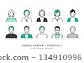 Senior men and women in their 40s to 60s Simple vector illustration icon set of positive facial expressions 134910996
