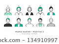 Senior men and women in their 40s to 60s Simple vector illustration icon set of positive facial expressions 134910997