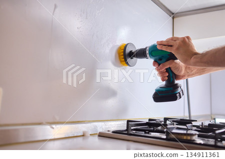 Achieve Efficient and Thorough Cleaning with Power Scrubber in Your Modern Kitchen Space Achieve Efficient and Thorough Cleaning with Power Scrubber in Your Modern Kitchen Space 134911361