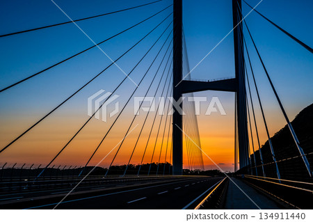 Megami Ohashi Bridge after sunset [Nagasaki City] 134911440