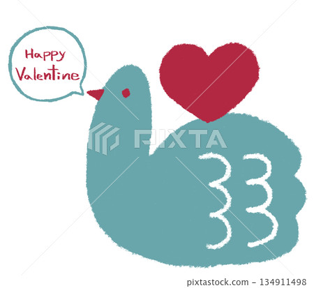 A gentle illustration of a bird and a heart (with Valentine's speech bubble) Valentine's Day, gratitude, message card A gentle illustration of a bird and a heart (with Valentine's speech bubble) Valentine's Day, gratitude, message card 134911498