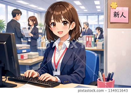 New employee working in the office - anime-style AI-generated 134911643