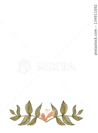 Floral frame vertical border, peach blossoms, green leaves, watercolor hand-painted illustration isolated on white, botanical design ideal for wedding stationery, invitations, greeting cards, branding 134911892