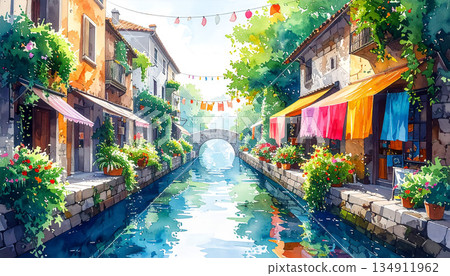 一座擁有水道的明亮城市 134911962