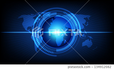 Digital Global Network Interface with Futuristic Blue Tech Elements 134912082