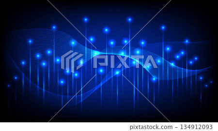 Glowing blue light points and flowing wave lines create a modern, futuristic tech background Glowing blue light points and flowing wave lines create a modern, futuristic tech background 134912093