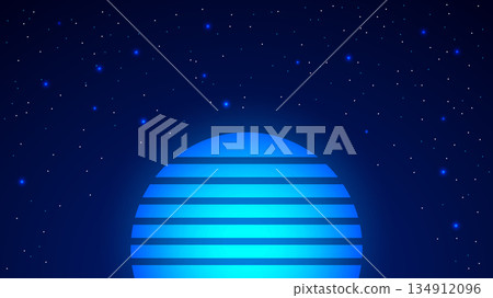 Abstract futuristic digital sun with glowing blue layers against a star-filled night sky, sci fi Abstract futuristic digital sun with glowing blue layers against a star-filled night sky, sci fi 134912096