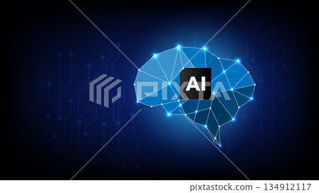 Futuristic AI brain illustration with glowing nodes and circuit lines, representing machine learning Futuristic AI brain illustration with glowing nodes and circuit lines, representing machine learning 134912117