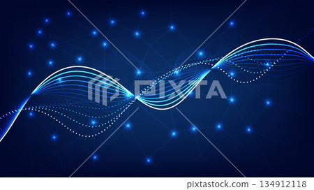 Abstract Blue Digital Wave with Glowing Lines and Network Connection Background Abstract Blue Digital Wave with Glowing Lines and Network Connection Background 134912118