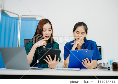 doctors and nurses working together in a modern office, showcasing healthcare teamwork, consultation, and professional care 134912243