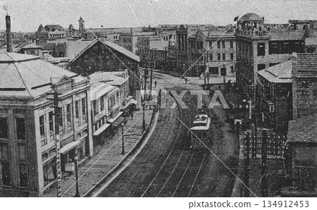 Old photo from 1926, Cross Street in Suehirocho, Hakodate City Old photo from 1926, Cross Street in Suehirocho, Hakodate City 134912453