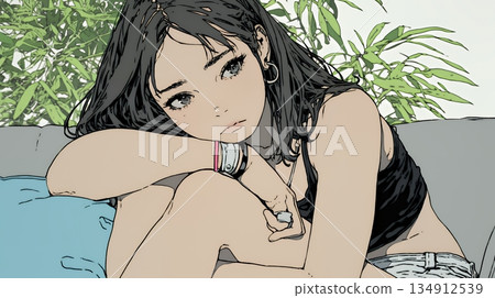 一位年輕女子患有腹痛（經痛）。 134912539