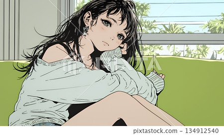 一位年輕女子患有腹痛（經痛）。 134912540