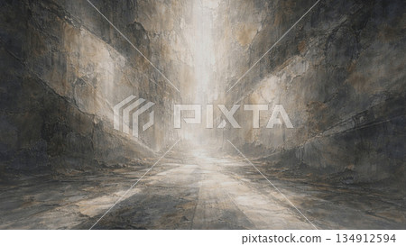 一幅描繪沐浴在神秘光線中的石板路的絕妙插圖 134912594