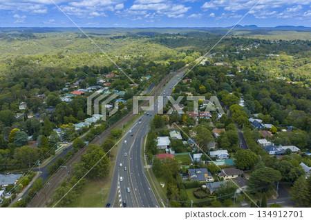Aerial photograph of the Great Western Highway in the Blue Mountains Aerial photograph of the Great Western Highway in the Blue Mountains 134912701