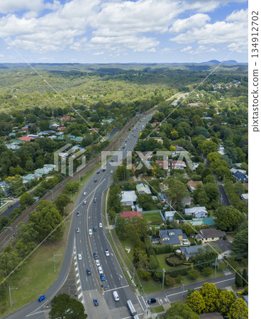 Aerial photograph of the Great Western Highway in the Blue Mountains 134912702