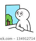 Stick figure looking out the window 134912714