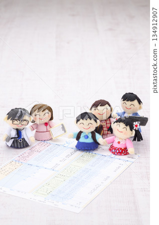Doctor, nurse, family dolls and medical examination result form Doctor, nurse, family dolls and medical examination result form 134912907