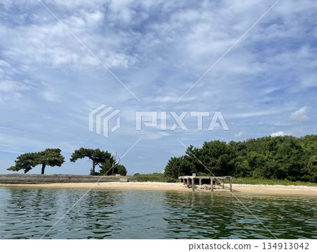 Summer coastal scenery with a calm sea and sandy beach | Natural background material with space Summer coastal scenery with a calm sea and sandy beach | Natural background material with space 134913042