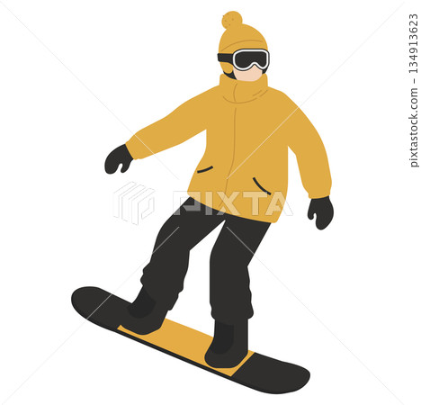 身穿黃色服裝的滑雪板運動員插圖 身穿黃色服裝的滑雪板運動員插圖 134913623