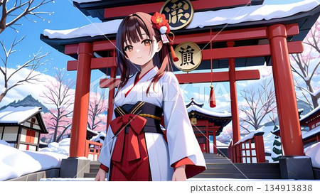 神社巫女在神社工作的插圖 134913838