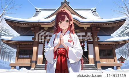 神社巫女在神社工作的插圖 134913839