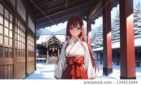 神社巫女在神社工作的插圖 134913844