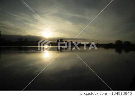 Winter waterfront evening view Winter waterfront evening view 134913940