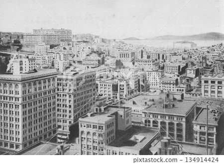 Vintage photo, 1916, panorama of downtown San Francisco, California, USA 134914424