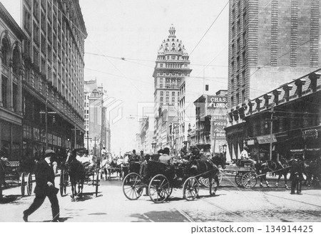 Old photo, 1916, Market Street, San Francisco, California, USA 134914425