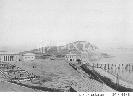 Old photo, 1916, US Naval Training Center on Goat Island (now Yerba Buena Island) in San Francisco Bay 134914426