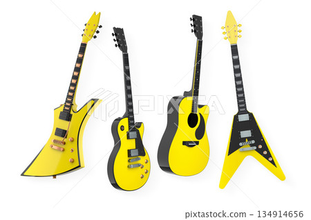 Set of electric acoustic guitars isolated on white background. 134914656