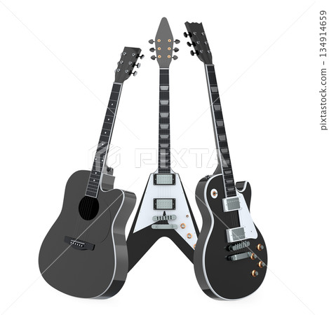 Set of electric acoustic guitars isolated on white background. 134914659