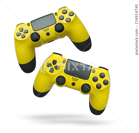 Wireless gaming controllers flying in air isolated on white background, symbolizing gaming technology concept 134914740