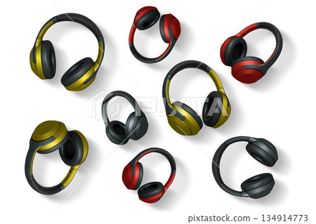 Wireless headphones shown from different angles isolated on white background with clipping path. Concept of audio technology 134914773