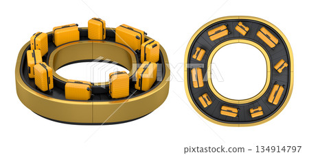 Set of Airport luggage conveyor belt or baggage claim area with suitcases on white. 134914797