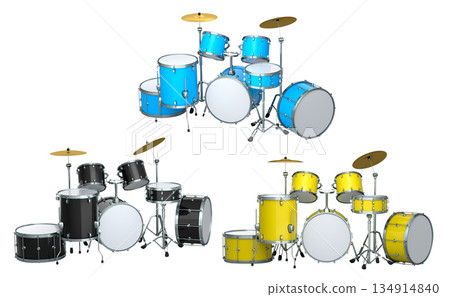 Set of realistic drums with metal cymbals or drumset on white background 134914840
