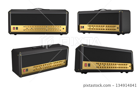 Set of classical electric and acoustic guitar amplifier isolated on white background. 134914841